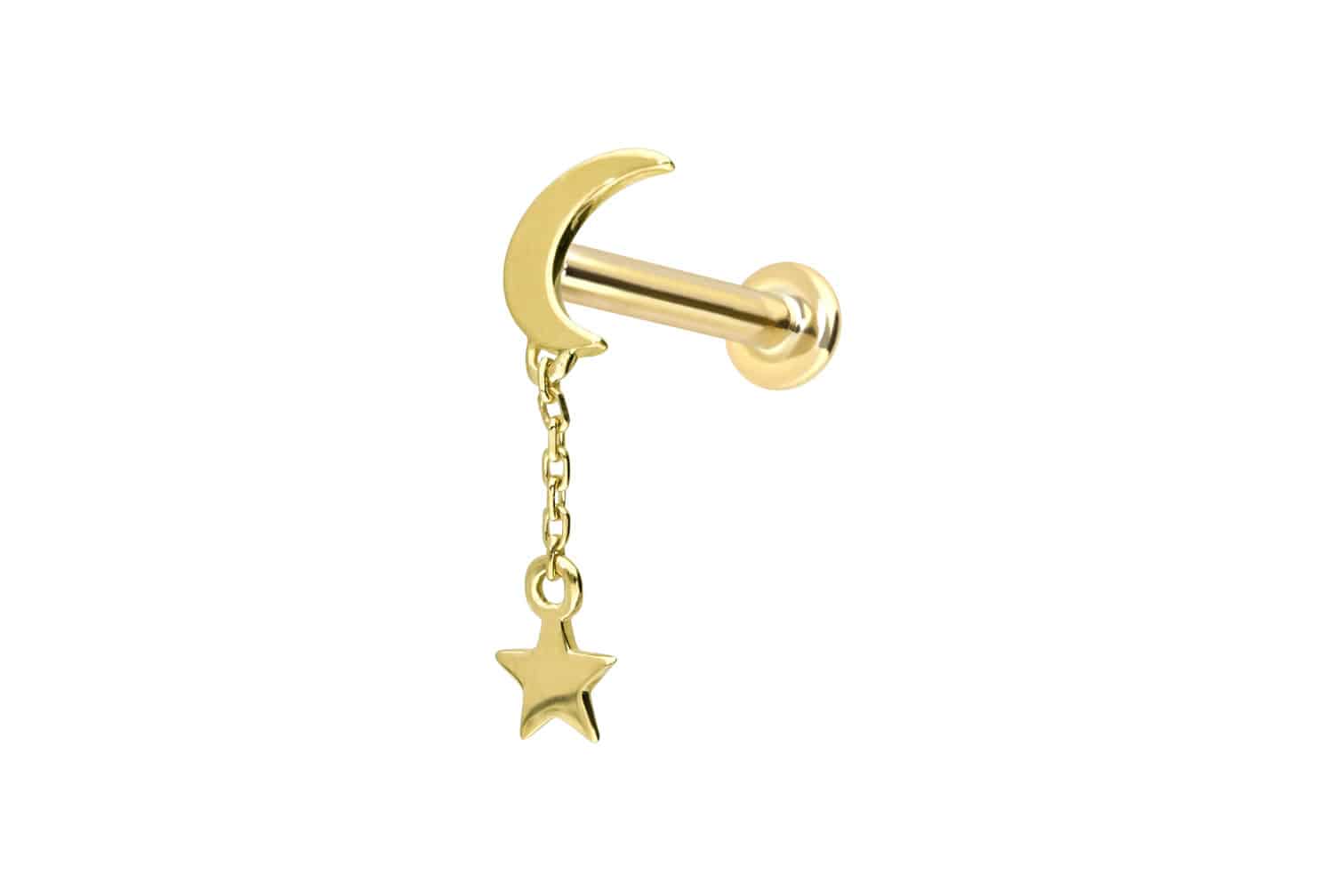 14 Karat Gold Labret Piercing mit Innengewinde MOND + STERN